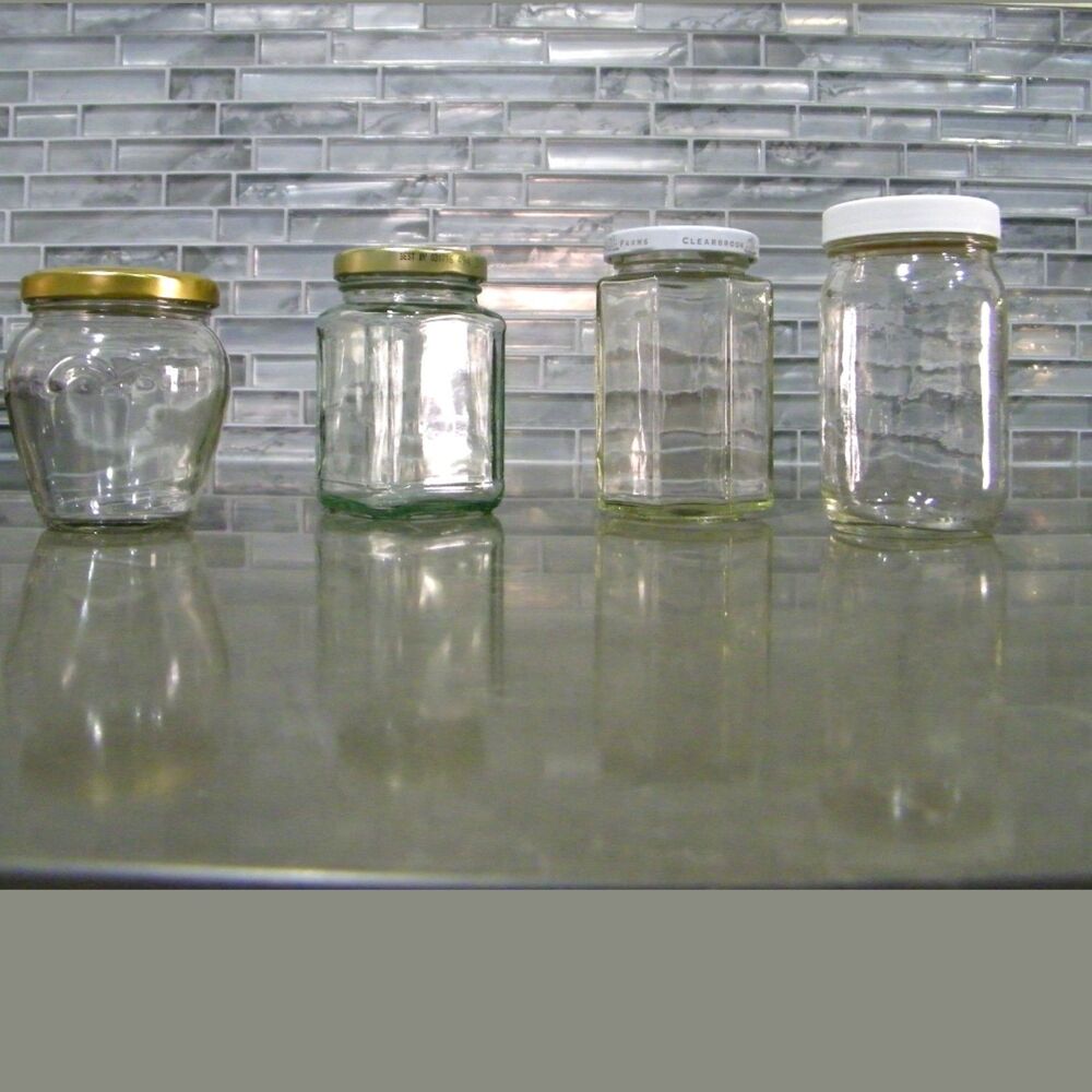 4 empty glass jars with lid 8 0z 6 0z different shapes STORAGE GIFTS CRAFTS